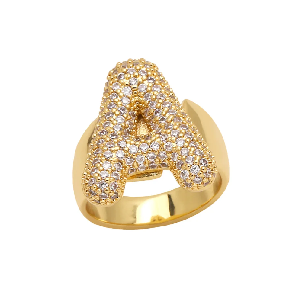 Fashion Vintage 26 A-Z Letter Rings Men and Women Micro-inlaid Zircon Trend Gold Plated Irregular Party Jewelry Gifts