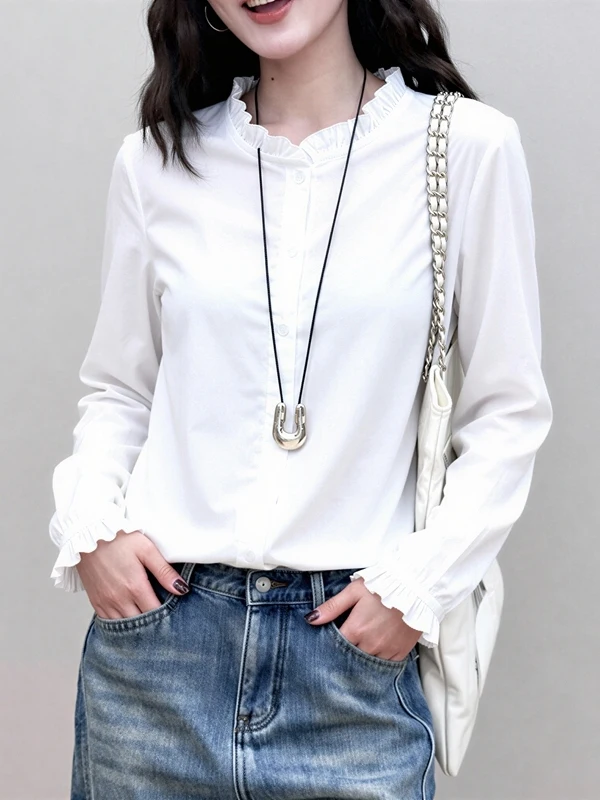 

Женская удлиненная футболка Ele Long Sve, весна 2026, модная, больших размеров, уникальный дизайн с деревянными элементами, удобная, в корейском стиле