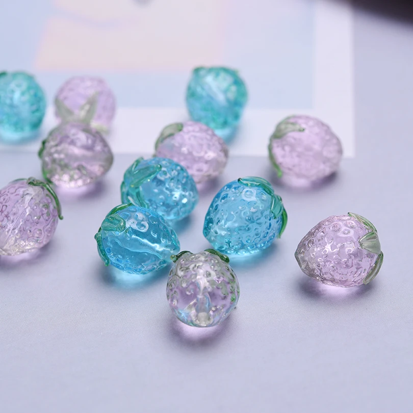 10pcs Pink/Blue Crystal Strawberry Beads For Jewelry Making Supplies Girl Accessories Fruit Spacer Bead DIY Bracelet Accessories