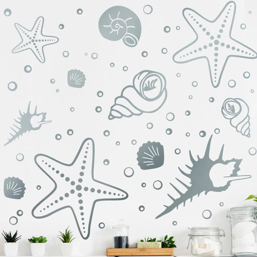 Cartoon Seashell Shellfish Shell Bubble Wall Sticker Bathroom Bedroom Sea Ocean Animal Wall Decal Playroom Living Room Vinyl
