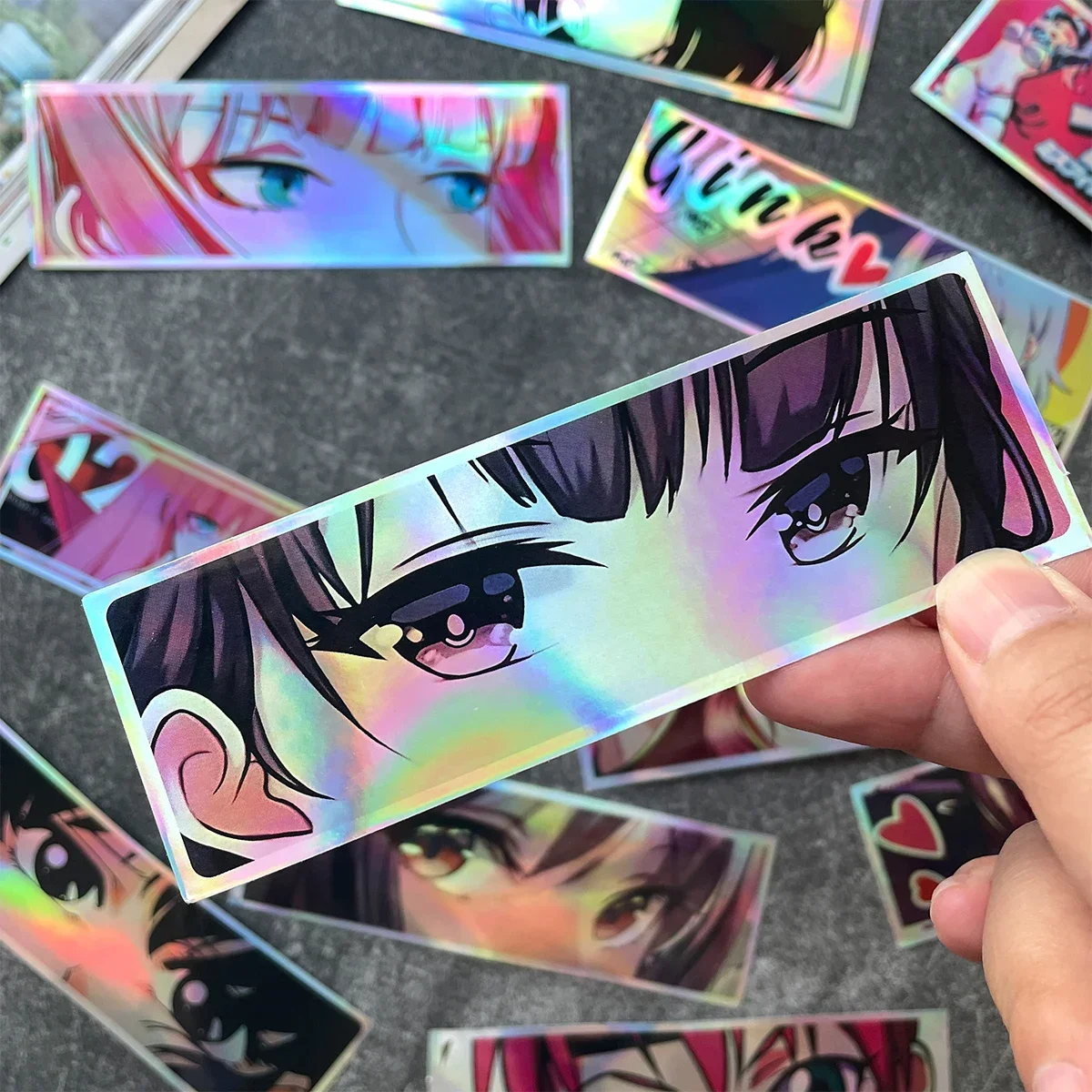 

12cm LongJDM Anime Girl Stickers Laser Rainbow Car Window Windshield Motorcycle Body Moto Helmet Accessories Decals