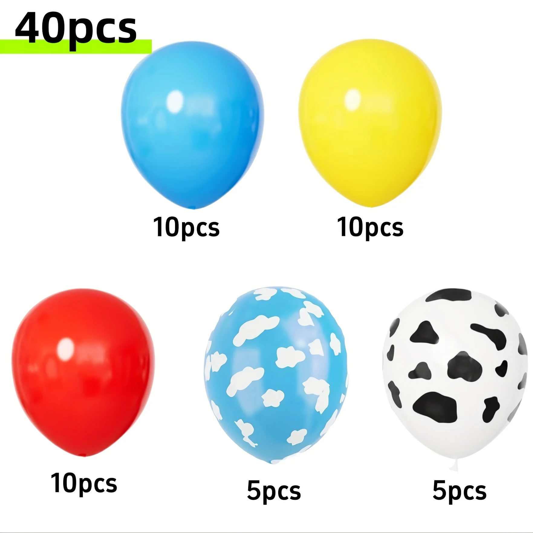 Rot-Gelb-Blaue Spielzeugballons, Hellblaue Wolken-Kuh-Print-Ballons für Babygeburtstage und Fußball-Party-Dekorationen