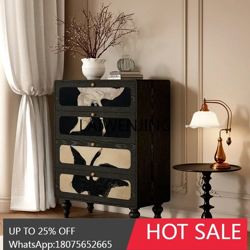 

medieval black and white swan four-chest cabinet household solid wood drawer storage integrated side cabinet
