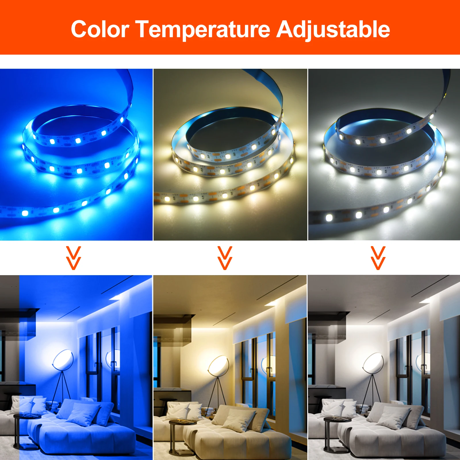 5V LED Strip Light USB Dimmer/Switch White Warm Blue Waterproof Adhesive Tape 2835 60LEDs Cabinet Room Night Lighting 1M 3M 5M