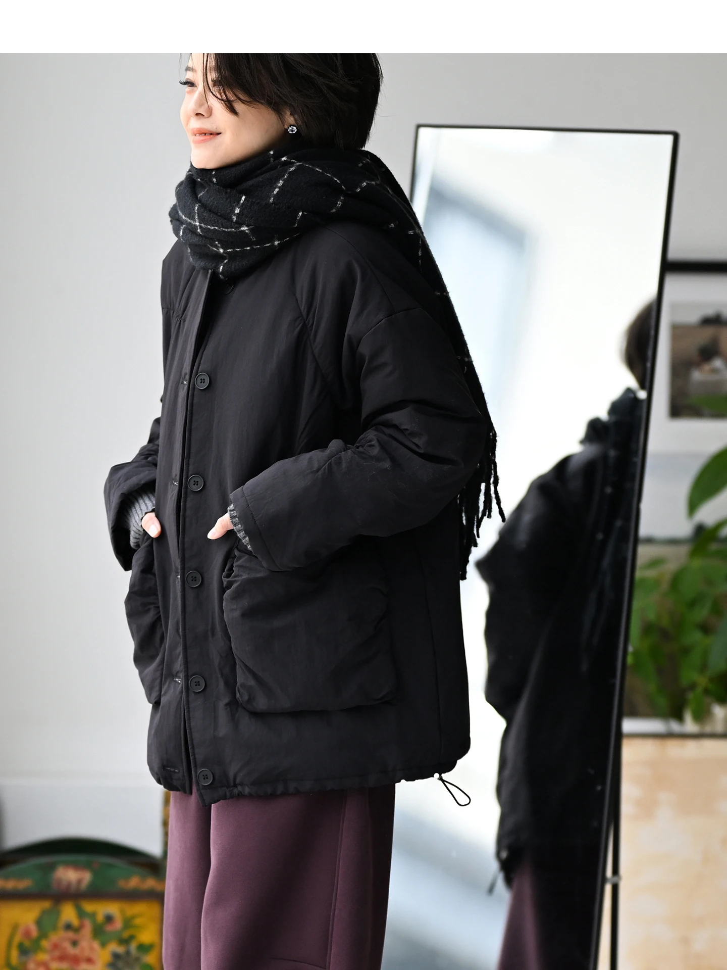 

Повседневное свободное хлопковое пальто с круглым вырезом, на одной пуговице, с асимметричными складками, женское зимнее пальто, удобное и модное