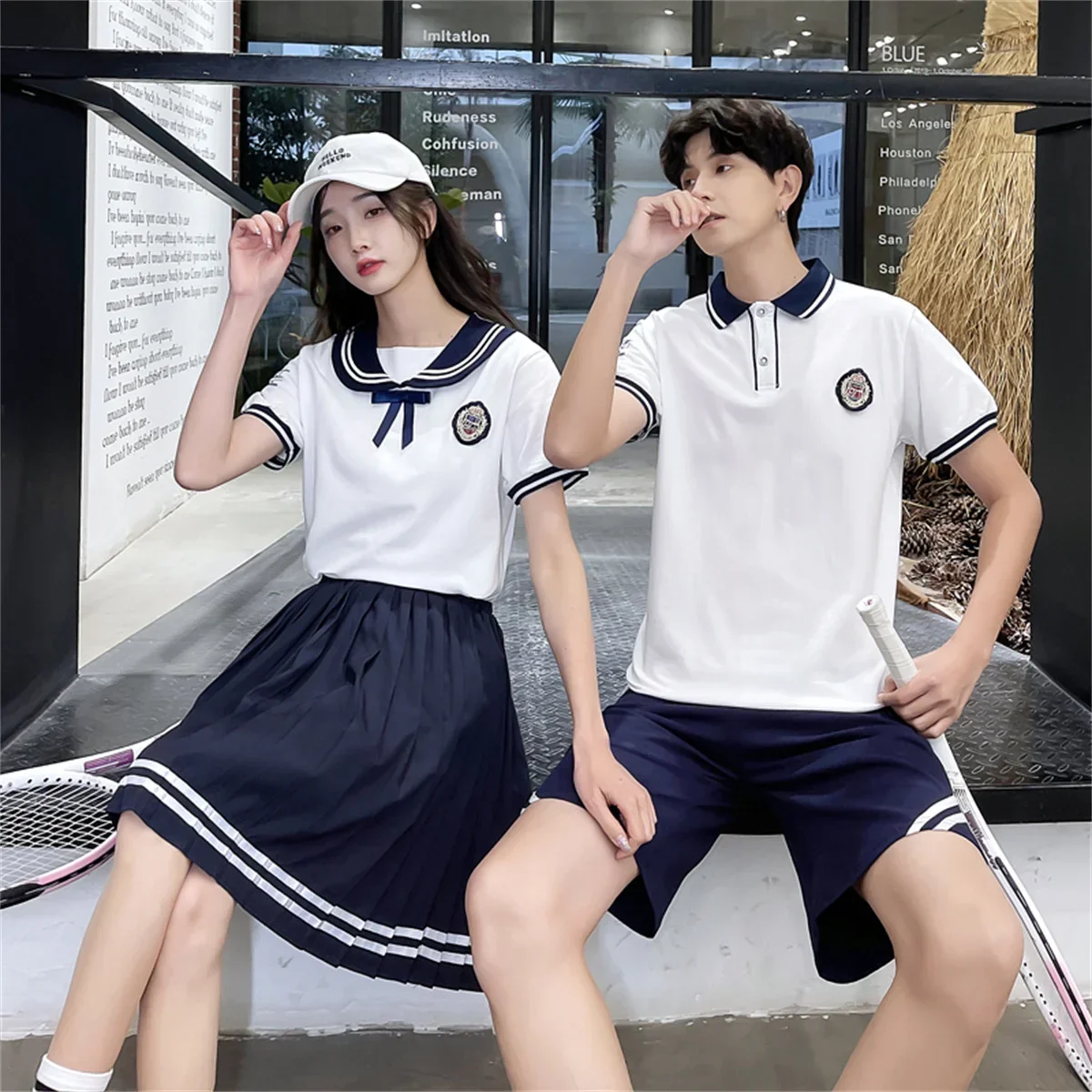 Graduation school uniform summer short sleeved T-shirt set for primary and secondary school students, British college style, Kor