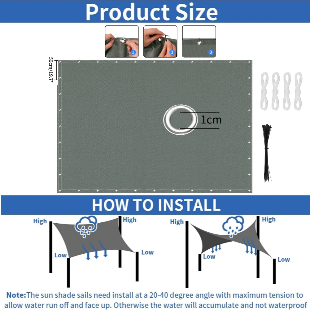 Sun Shade Sail with Grommets Waterproof Pergola Shade Cover 95% UV Block Awning Canopy Privacy Screen Yard Deck Patio Garden
