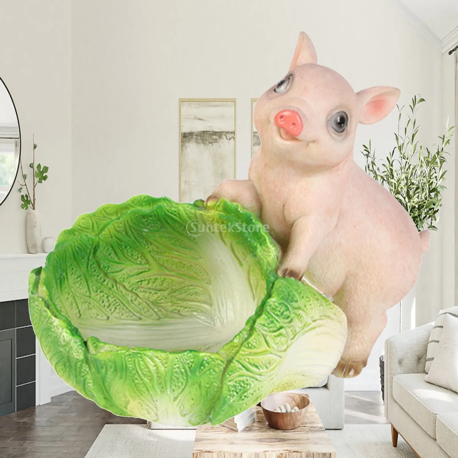 Cartoon Pig Statue Cabbage Storage Tray Entrance Key Holder Collection Modern Desktop Organizer for Cabinet Entryway Tabletop