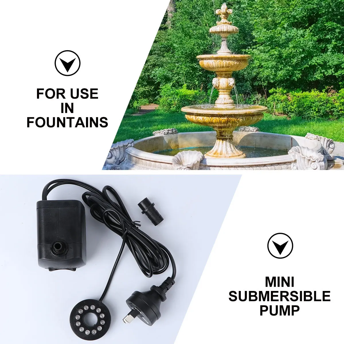 

800L/H 15W Submersible Pump Black Plastic Body Carbonized Stainless Steel Shaft Led Light Filter Cover For Aquarium Fish Tank