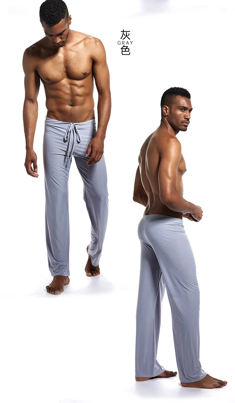 Sommer strap Eis Seide Hosen Elastische String Taille Atmungsaktive Einfache Breite bein Hosen Männliche Kleidung Kordelzug Casual Hosen – Detail 5
