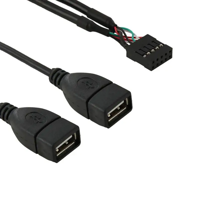 Main Board 9-Pin to USB Built-In Dual Port 9Pin to USB 2.0 A Female Two Port Expansion Cable DuPont Cable 2.54mm to USB 2 Port