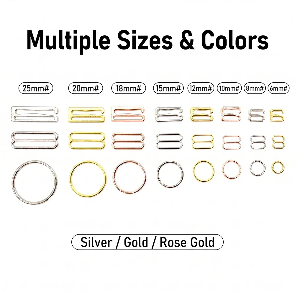 300pcs Bra Rings Sliders And Hooks Strap Adjusters Various Sizes Underwear Adjustment Accessories Bra Making Bramking Supplies
