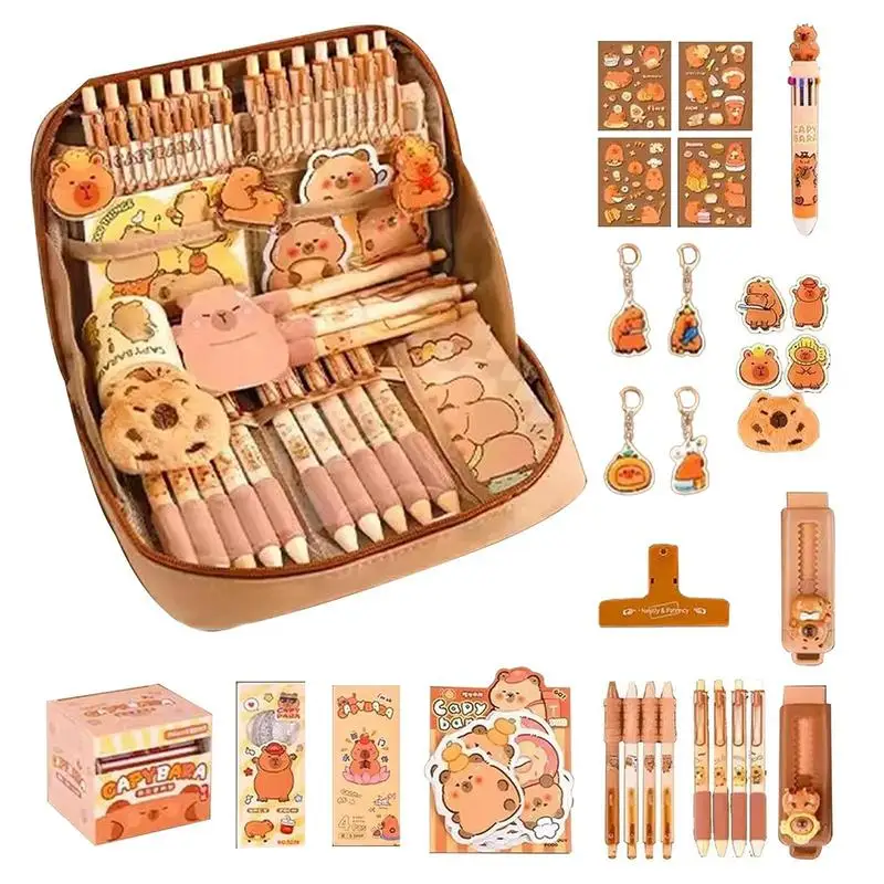 

Capybara Stationery Capybara Stuff Wide-Opening Bag With 12 Compartments Case Cute Decorations Accessories Supplies For Women