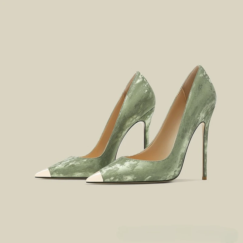 

Женские туфли на тонком каблуке с острым металлическим носком, большие размеры, новая модная коллекция 2026
