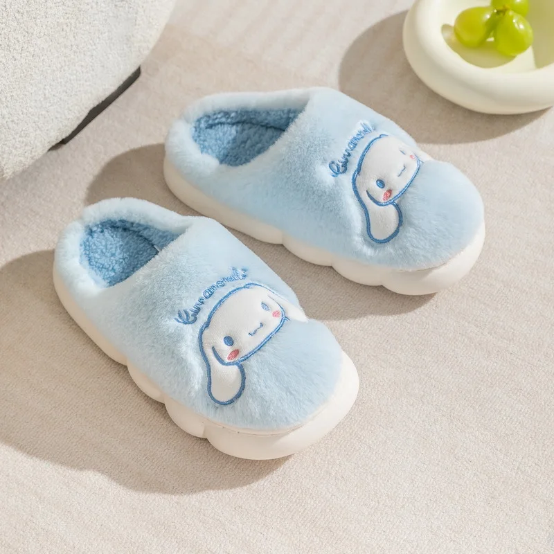 Kawaii Sanrios Plush Slippers Anime Keroppi Kuromi Cinnamoroll My Melody Autumn Winter Soft Sole Slippers Cute Home Shoes Gifts