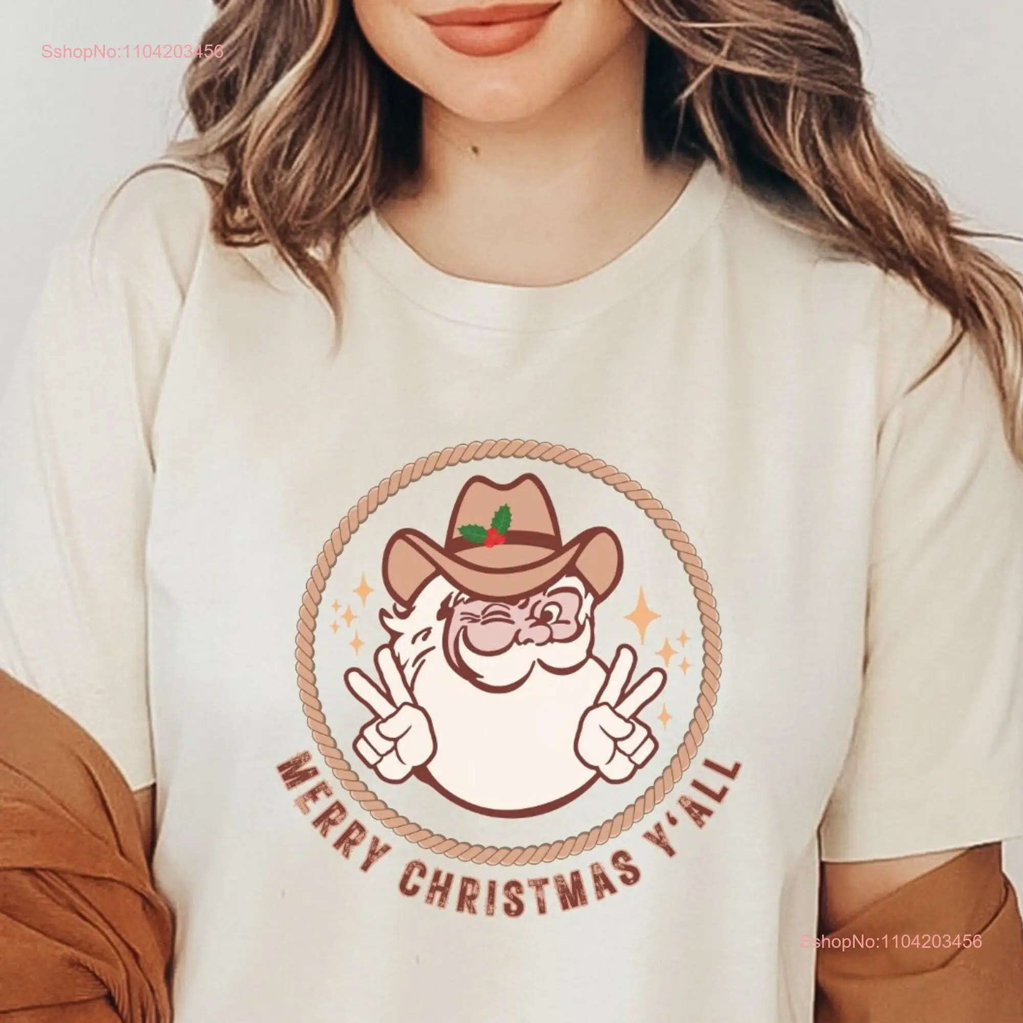 Cowboy Santa Christmas T Shirt Retro Western Xmas Vintage Merry Holiday for Her long or short sleeves