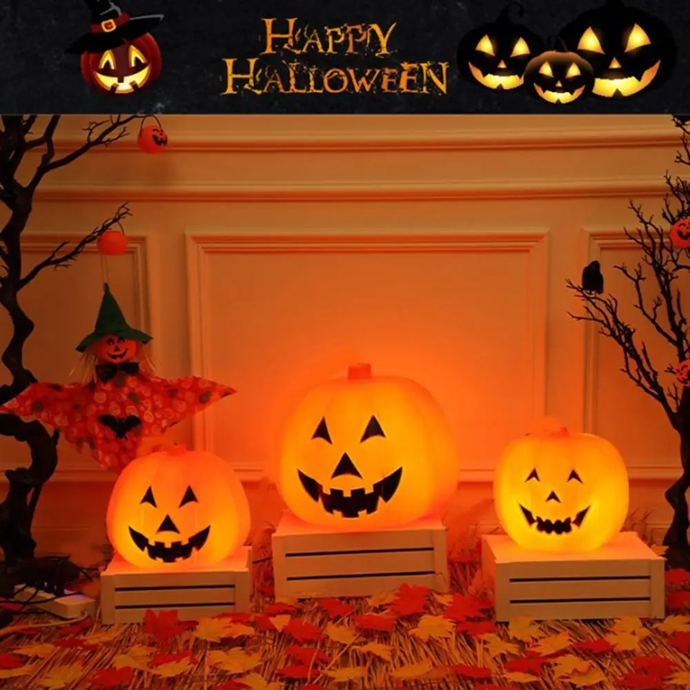 

Portable LED Light Halloween Jack-O-Lantern Luminous Glowing Pumpkin Lantern Ghost Lighting Flashing Pumpkin Lamp Bar Prop