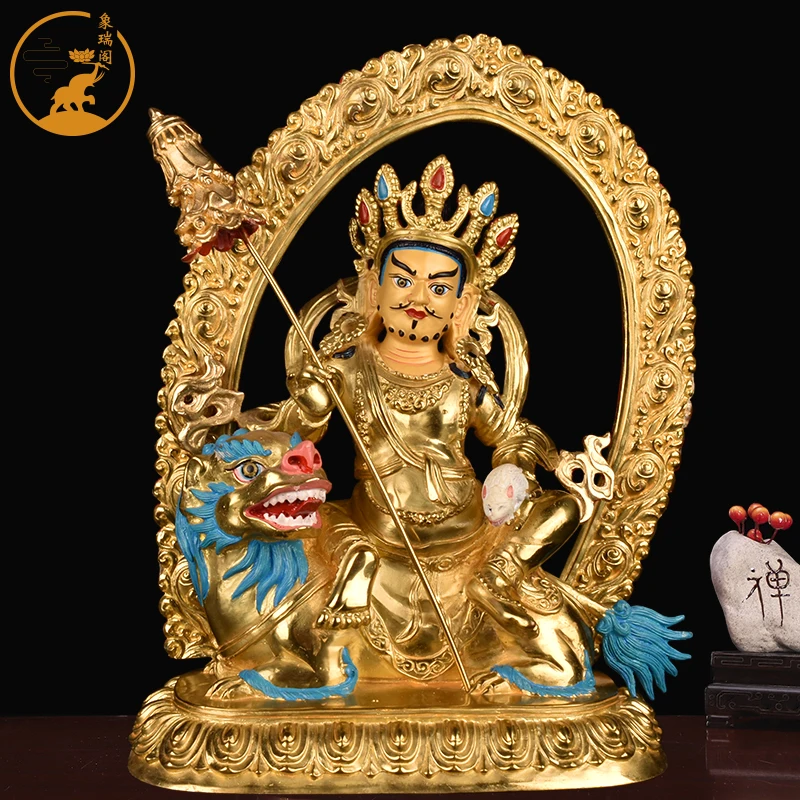 Treasure Tianwang Copper Gilt Tibetan Tantra Protector Duowen Tianwang Home Buddhist Hall Ornament 33cm Buddha Statue