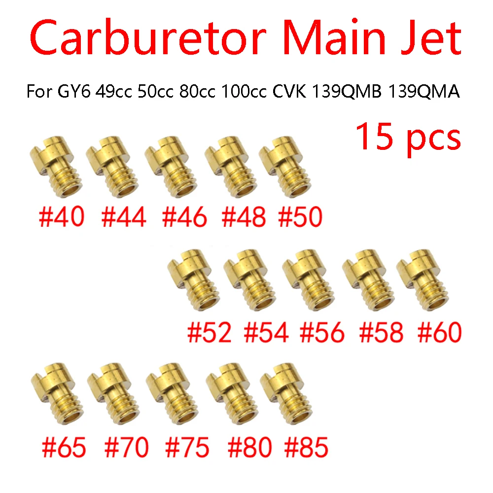 15PCS Main Jet For GY6 4mm 49cc/50cc/80cc/100cc CVK Carburetor Carb Scooter 139QMB/139QMA 78# - 98# injectors Nozzle