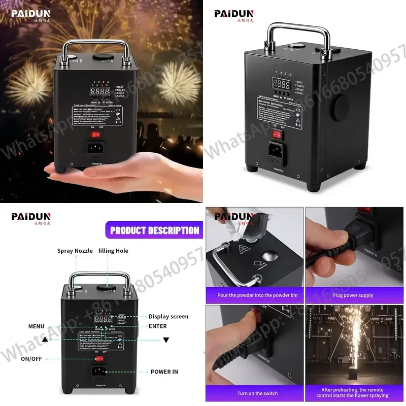 Mini Cold Spark Machine Wireless Remote DMX Dual Voltage Effect for Wedding Party Hotel Stage Event