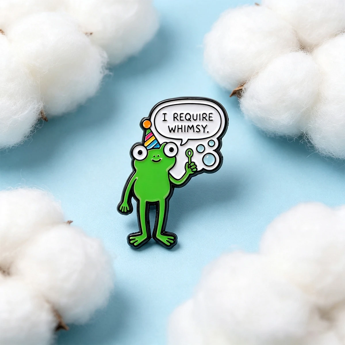 9pcs I Require Whimsy Frog Enamel Pin Party Hat Green Frog Lapel Brooch Cartoon Animal Metal Badge Backpack Clothes Decor Gift