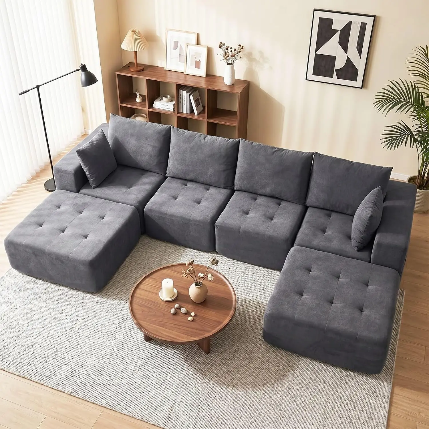Chenille Tufted Modular Sectional Sofa For Living Room, No Assembly Required, Customized