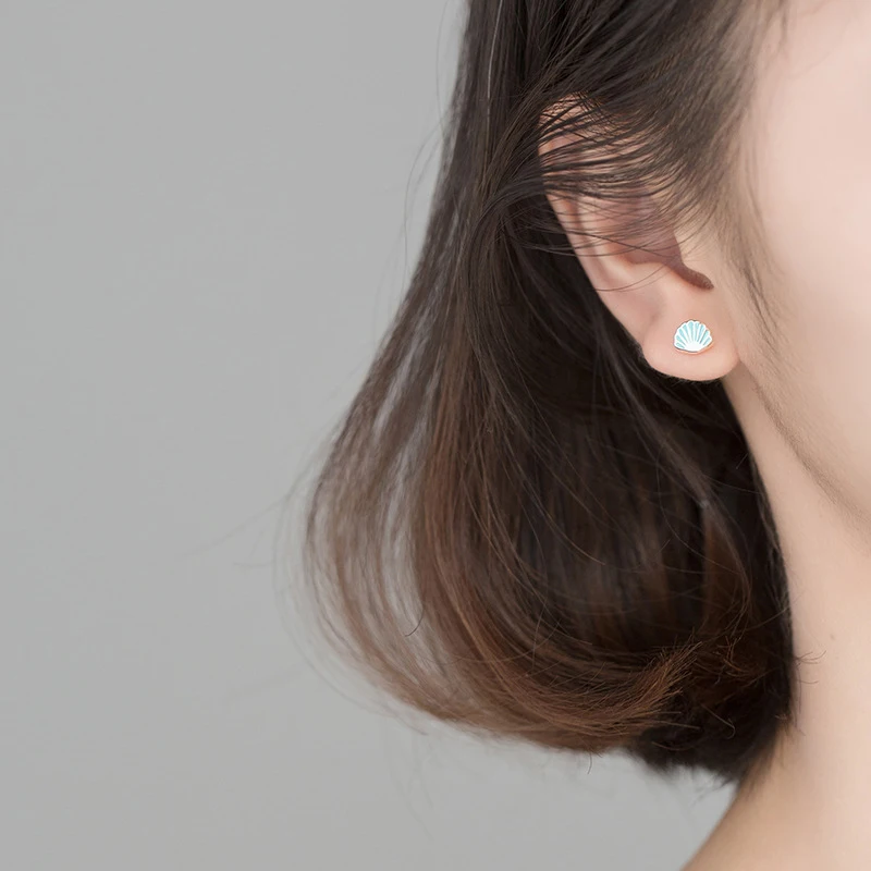 MODIAN Blau Emaille Schönen Winzigen Shell Stud Ohrring für Frauen Mode 925 Sterling Silber Tier Ohr Pin Feine Schmuck Accessoriees