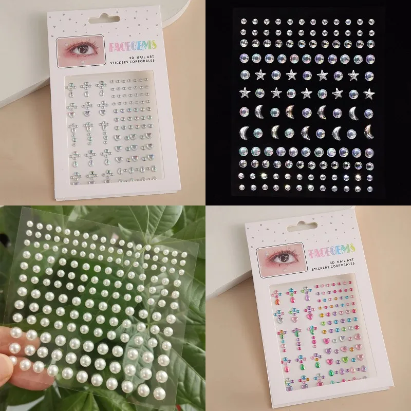 1 Sheet DIY Body Crystal Gems Tattoo Make Up Diamond Eyes Face Festival Adhesive Rhinestone Acrylic Eyeshadow Sticker 3Style New