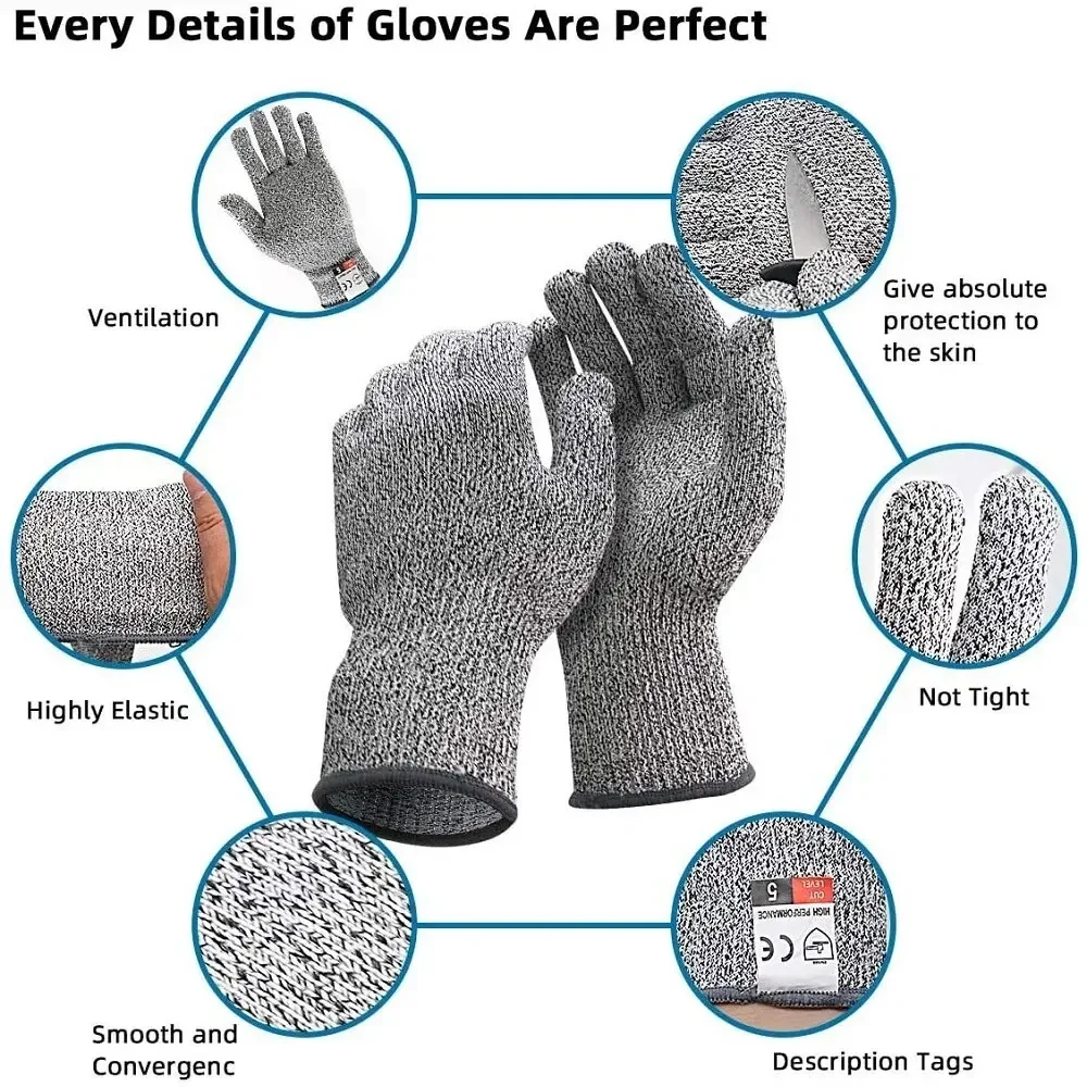 Grade 5 cutting resistant gloves, kitchen HPPE scratch resistant glass cutting safety protection, gardener protection work