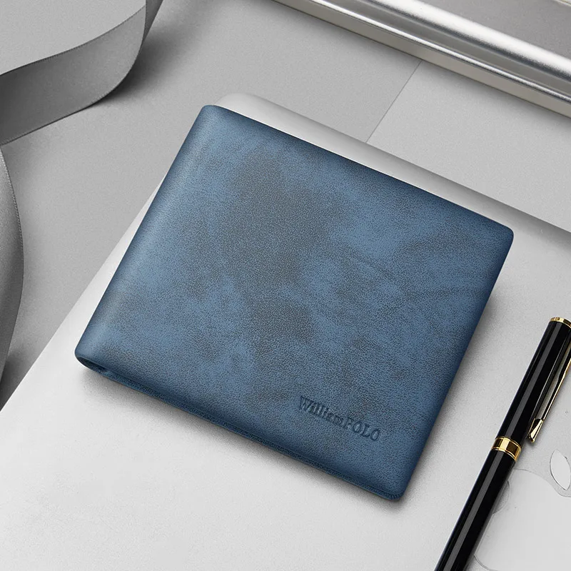 WILLIAMPOLO Genuine Leather Men's Wallet RFID Blocking Card Holder Organizer Wallet Men Business Vintage Zipper Male Purse