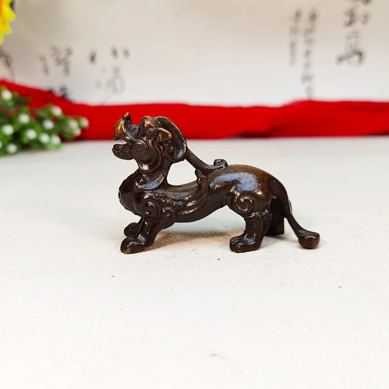 

Miniature Unicorn Statue Metal Retro Pixiu Sculpture Chinese Feng Shui Lucky Ornament Home Desk Decoration Accessories