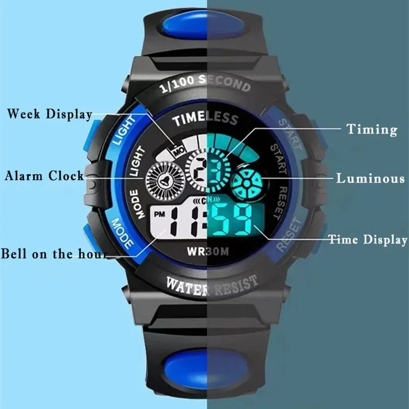 Orologio per bambini alla moda Orologi sportivi Cinturino in silicone Orologio digitale LED impermeabile per bambini Studente Ragazza Ragazzo Orologio da polso