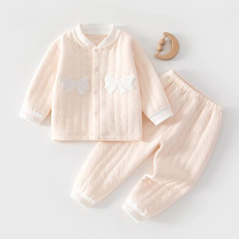 Baby Outfits Girl Long Sleeve Tops Pants Two Pieces Quilted Warm Autumn Winter Baby Clothes Infant Clothing Sets