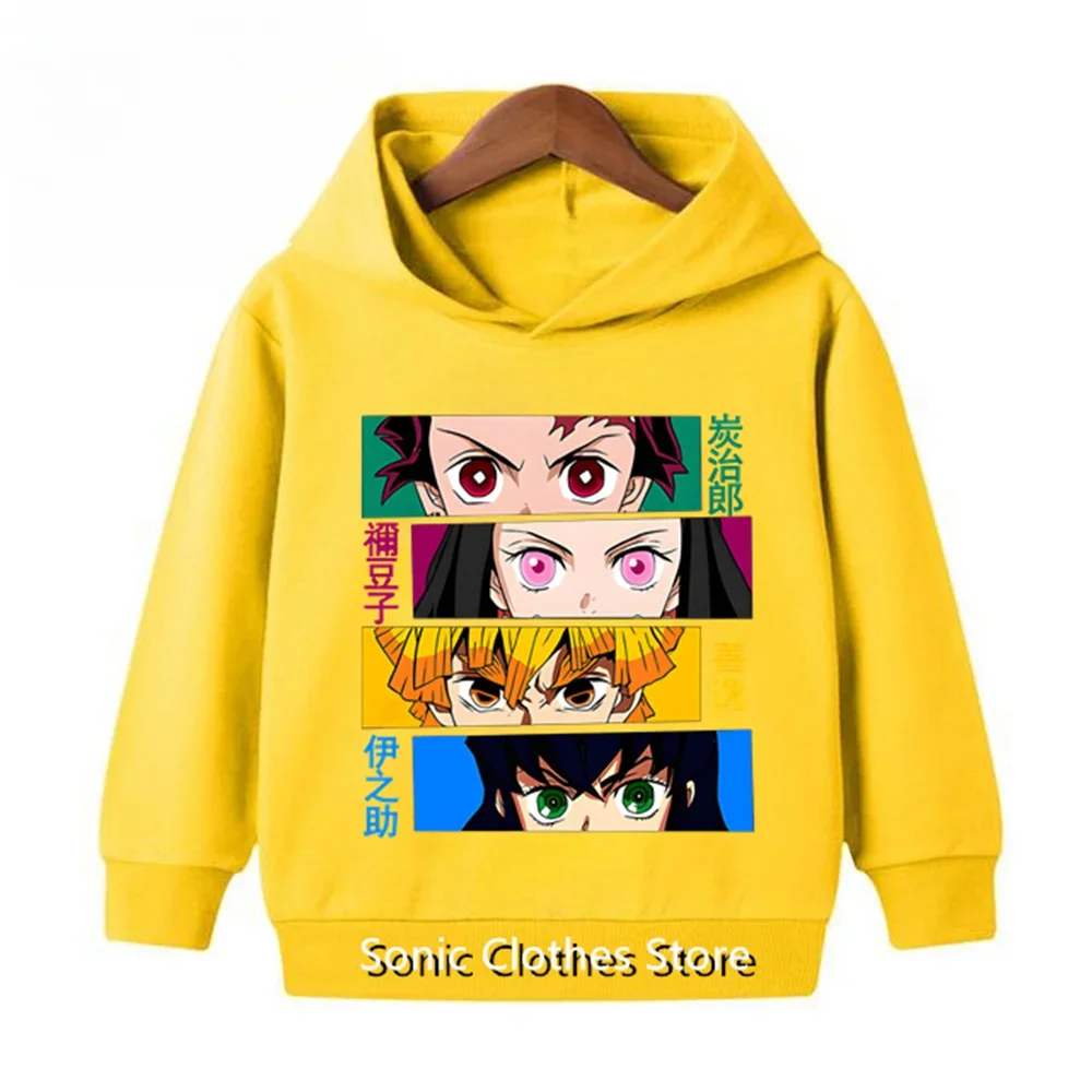 Anime Demon Slayer Children Hoodies Casual Girls Boys 3-12 Years Kids Black Coat Spring Autumn Fashion Sweatshirts Suit