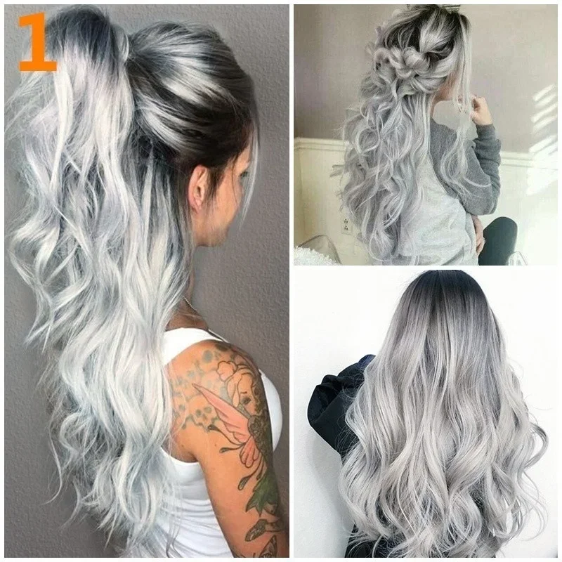 WHIMSICAL W Synthetic Long Wavy Ombre Wigs Black Gray Synthetic Wig For Women Party Cosplay Heat Resistant Hair Wigs