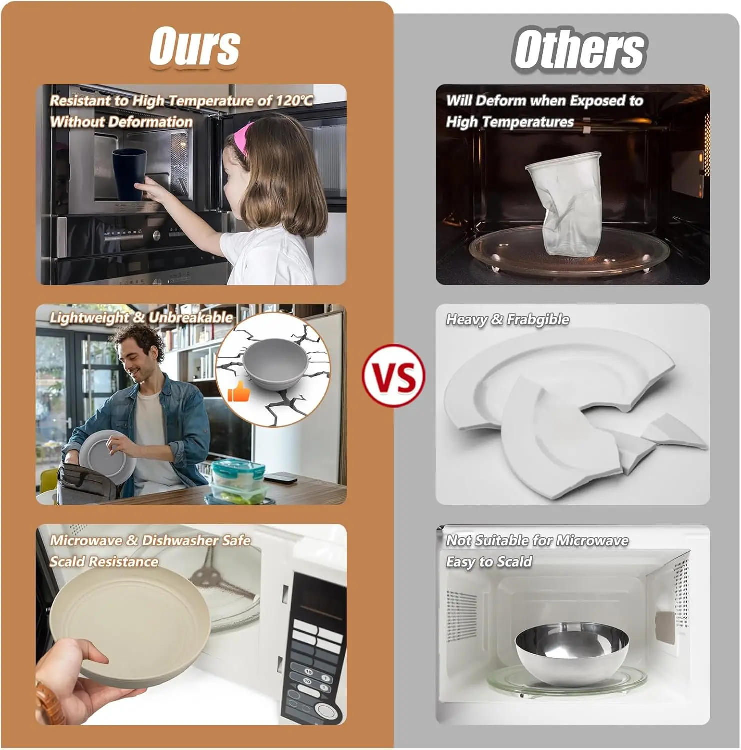 56 قطعة أطقم أواني طعام من قش القمح البيج أطباق وأطباق غير قابلة للكسر قابلة لإعادة الاستخدام أطقم أطباق للتخييم أطباق عشاء للسفر طبق