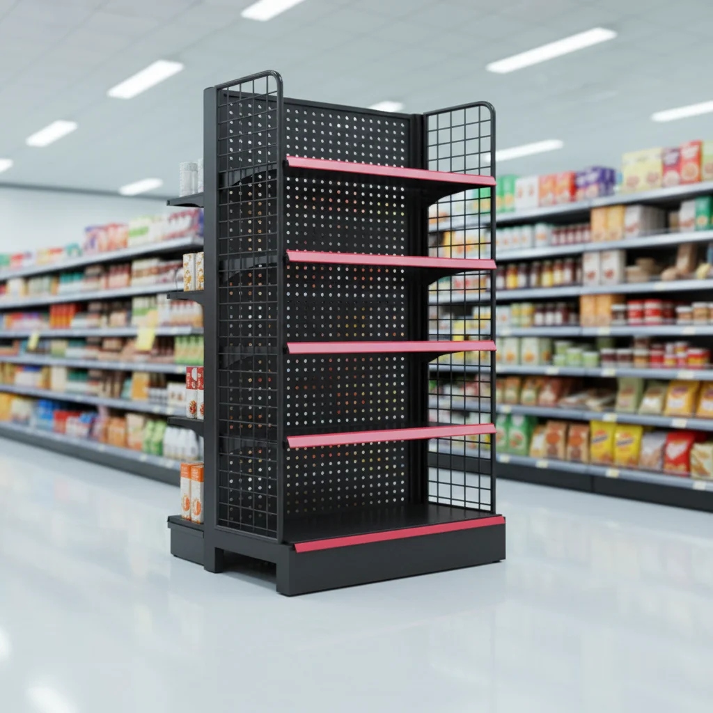Adjustable Hole Board End Cap Rack Metal Supermarket Shelf For Tobacco Retail Store Merchandise Display