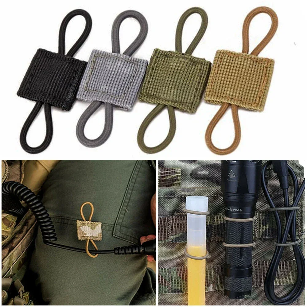 4Pcs PTT Retainer Tactical Elastic Molle Buckle Tactical Binding Retainer for Antenna Stick Pipe Elastic Rope Webbing Buckle