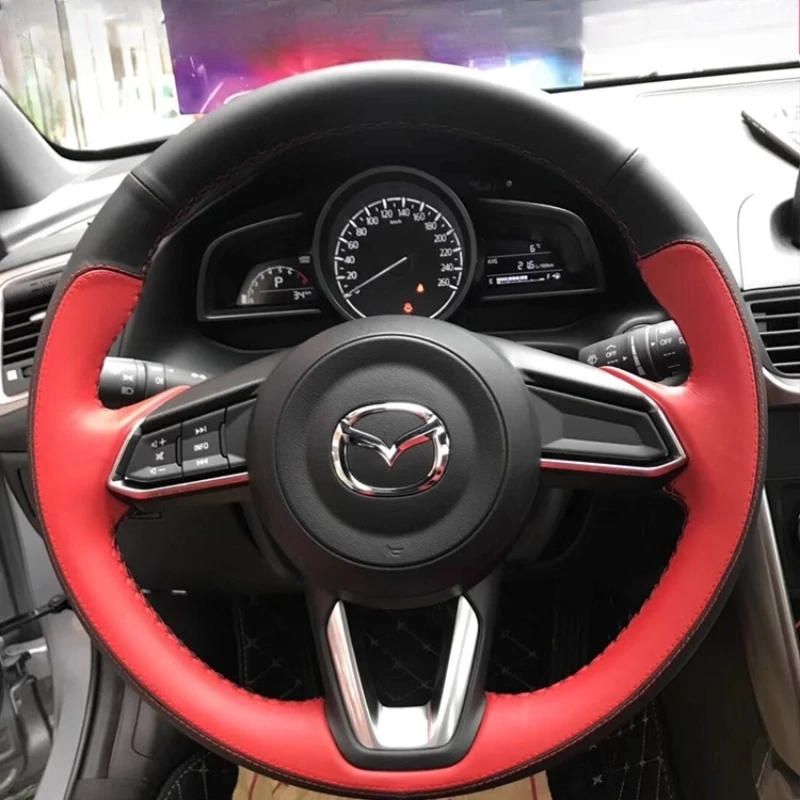 

Hand-Stitched black red genuine Leather Sports style Car Steering Wheel Cover For Mazda 6 Atenza 2017 Mazda 3 Axela 2017-2019