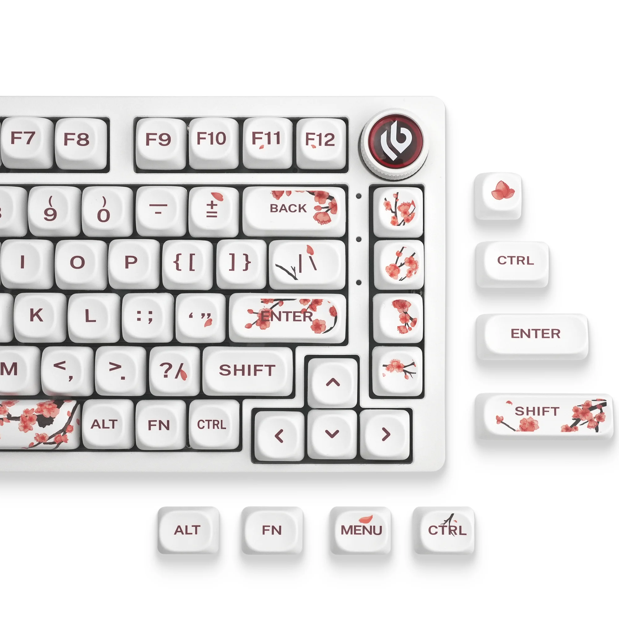Imagem -01 - Xvx Branco Moa Keycaps Tema Flor de Ameixa Pbt Keycaps Duplo Tiro 140 Teclas para Teclado Mecânico xvx branco moa keycaps tema flor de ameixa pbt keycaps duplo tiro 140 teclas para teclado mecanico 01