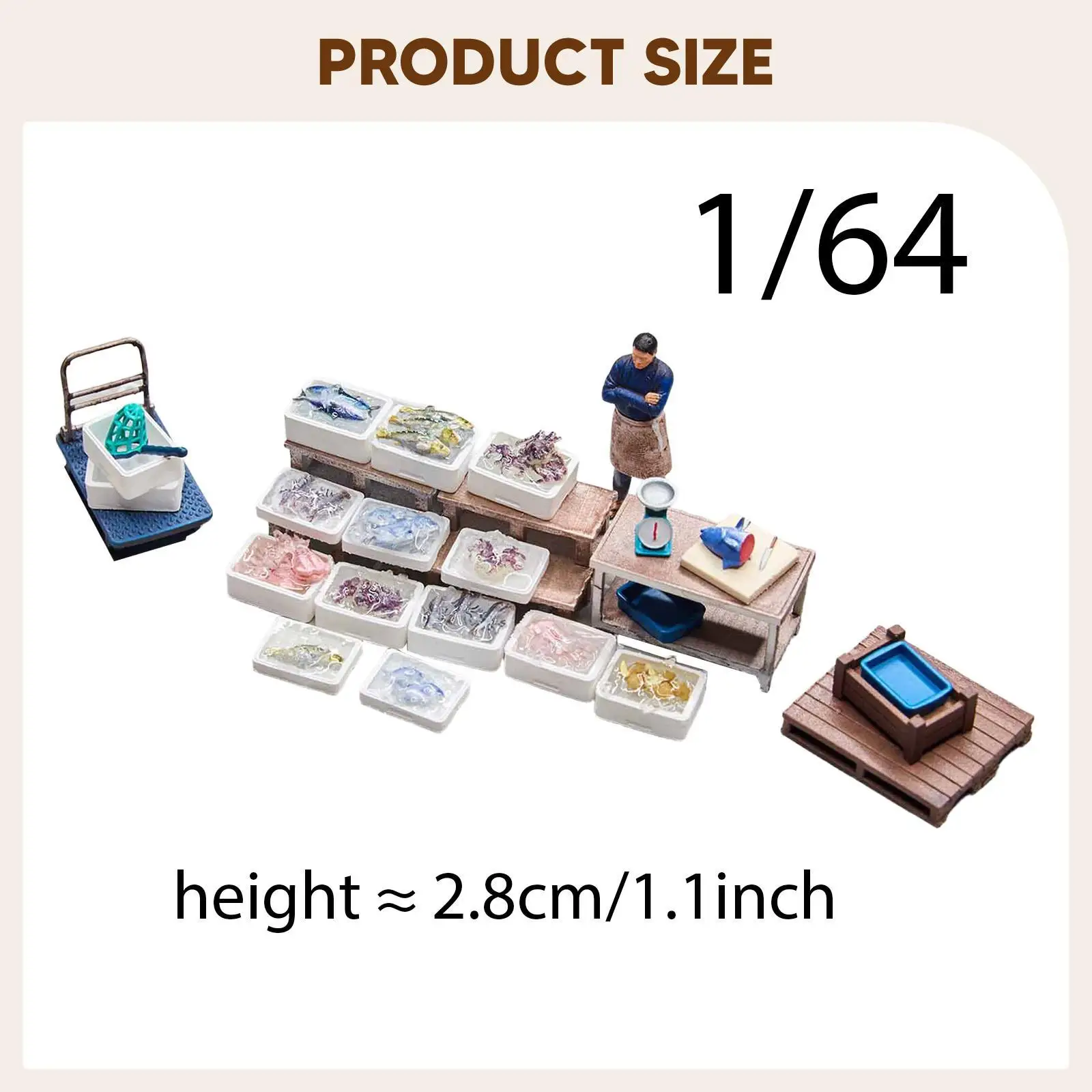 1/64 Seafood Stall Model Kit,Doll Decoration,Collectible Diorama Accessories,Miniature People Figurine Layout Scenery for Indoor