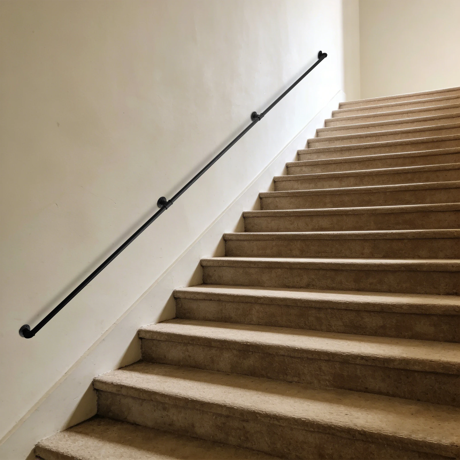 

Pipe Handrail, Metal Stair Railing, 12FT 3-Section Safety Banister, Solid Base, Threaded Fittings for Home, Elderly Kids Support