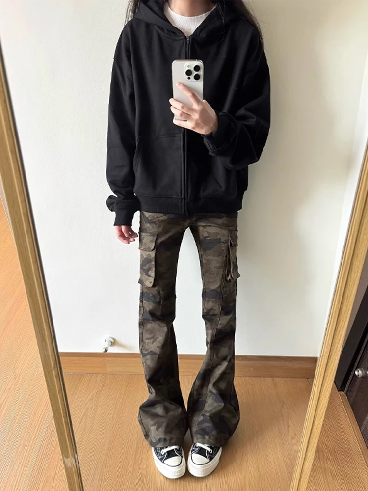

Retro American Camouflage Logging Work Pants Men's Autumn CleanFit Casual Flared Jeans Slim Fit Narrow Version Youth ular