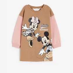 Disney Cartoon Minnie Dress For Girls Clothes Autumn New Style Fashion Loose Children's Wear Long Sleeve Straight Skirt 9m-6y