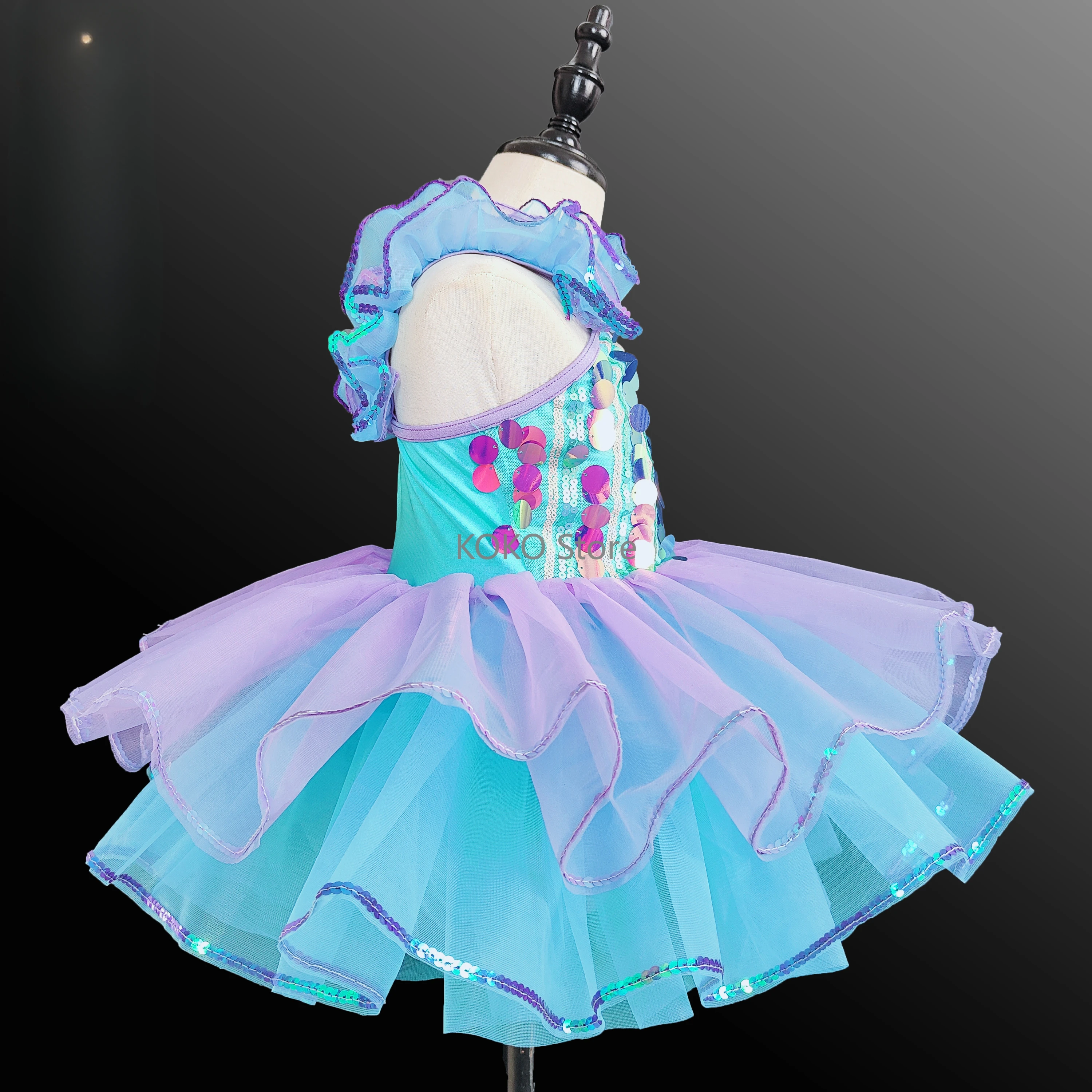 Neue blaue Ballsaal Kleidung Pailletten moderne Tanz kleidung Tutu Kleid Mädchen Mädchen Jazz Tanz Party Kleider Kinder