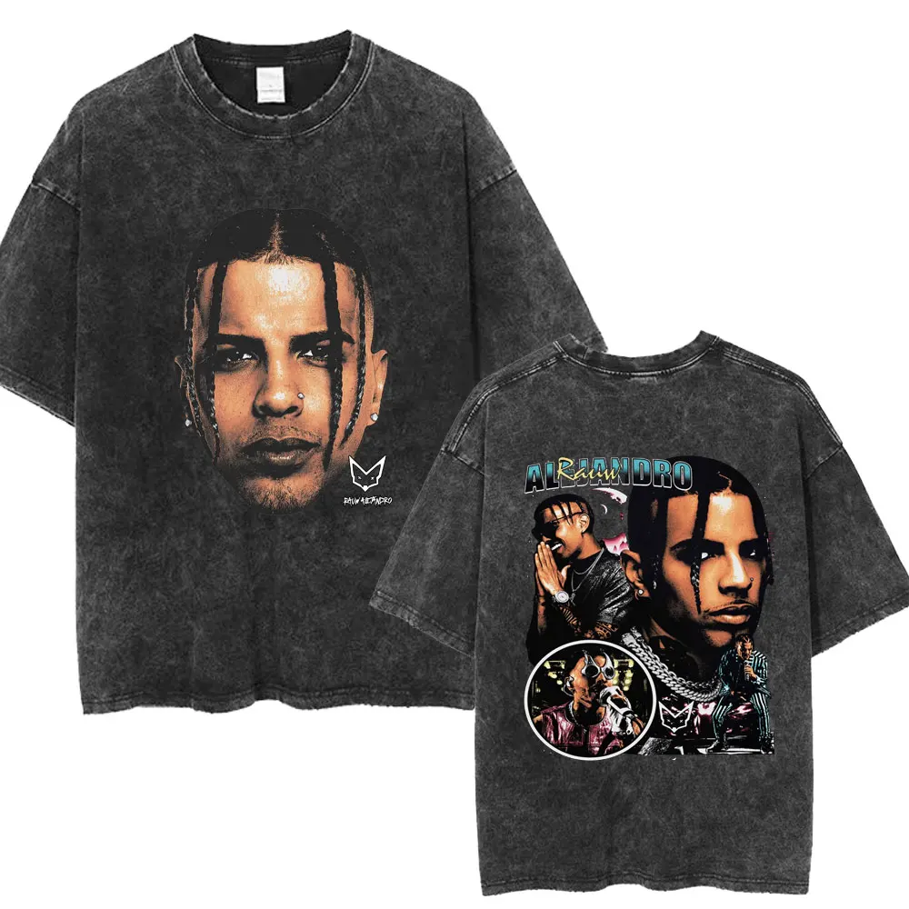 Rauw Alejandro Saturno World Tour Washed T Shirt Men\'s Fashion Hip Hop Popular Oversized Casual Tee Shirt Streetwear Fans Gift