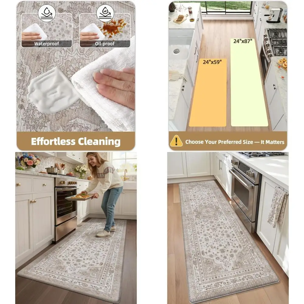 

Противоусталостные кухонные коврики, мягкие богемные коврики, водонепроницаемые нескользящие коврики для кухонной мойки, бежевые стоячие коврики 24x59