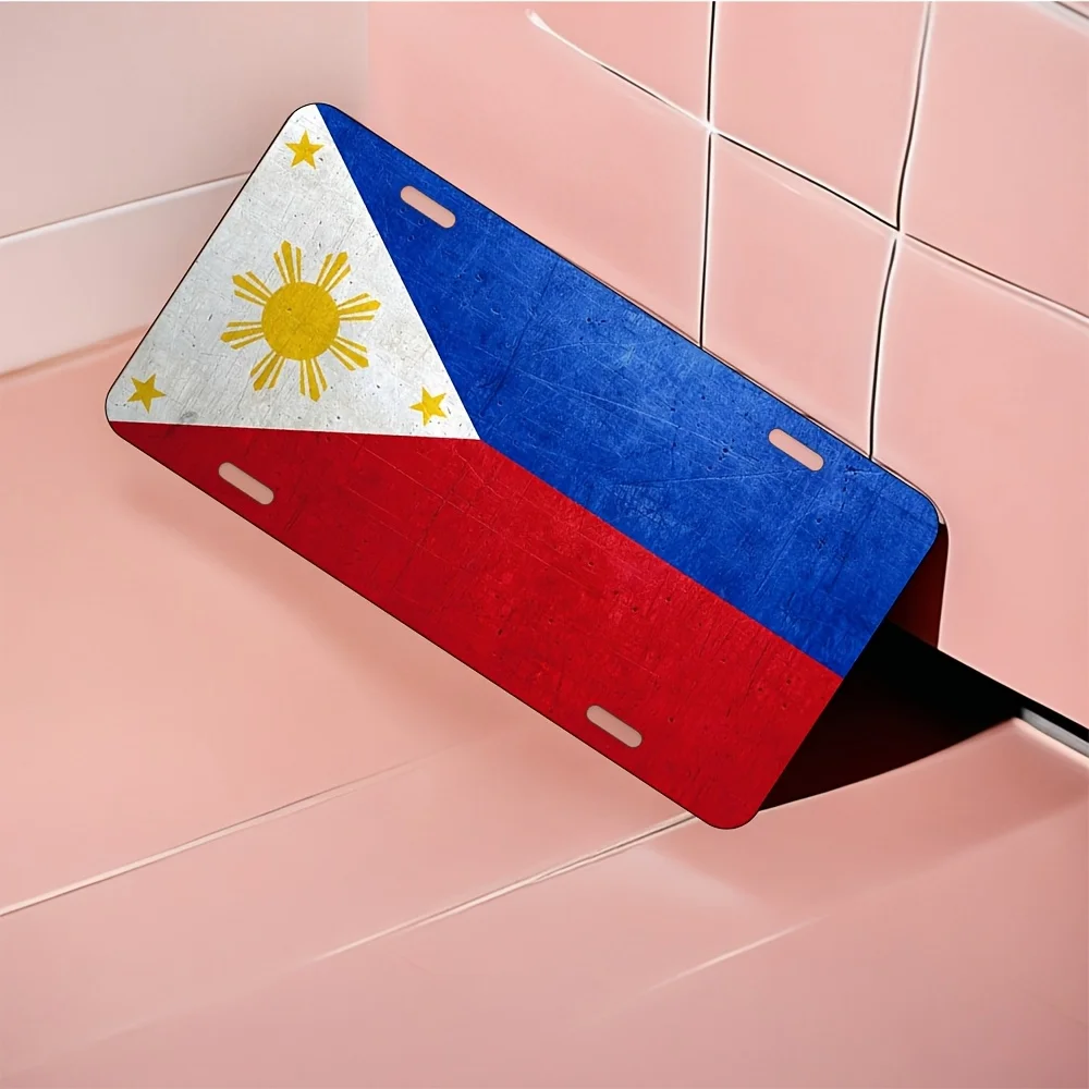Vintage Philippine Flag Metal Wall Tag - Retro Aluminum Home, Bar, Cafe & Restaurant Decor () - Rustic Wall Art with Sunburst Em