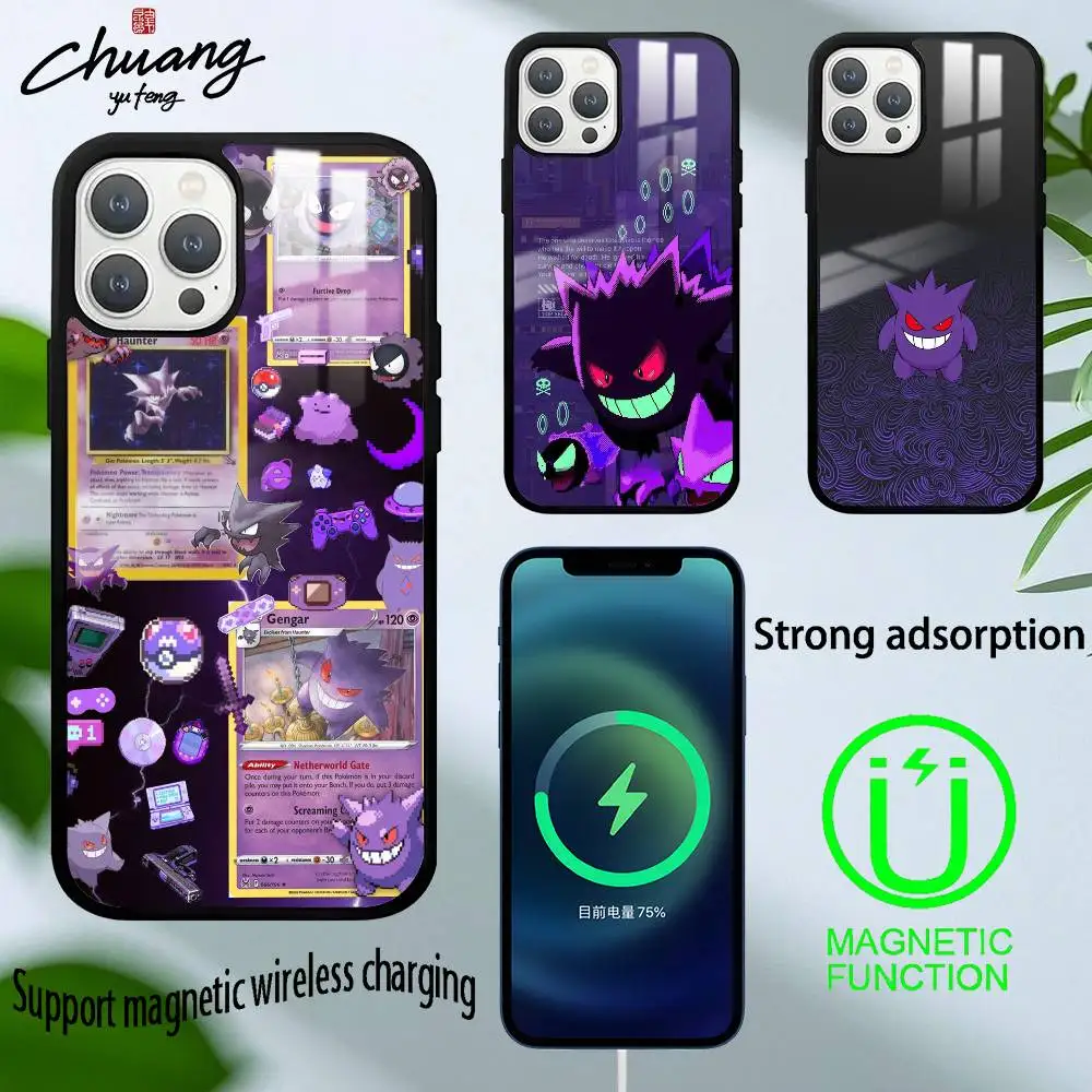 

MINISO Cartoon Gengar Anime Phone Case For IPhone 16 15 14 13 12 11 Pro Max Plus Mini Magsafe Mirror Wireless Magnetic Cover