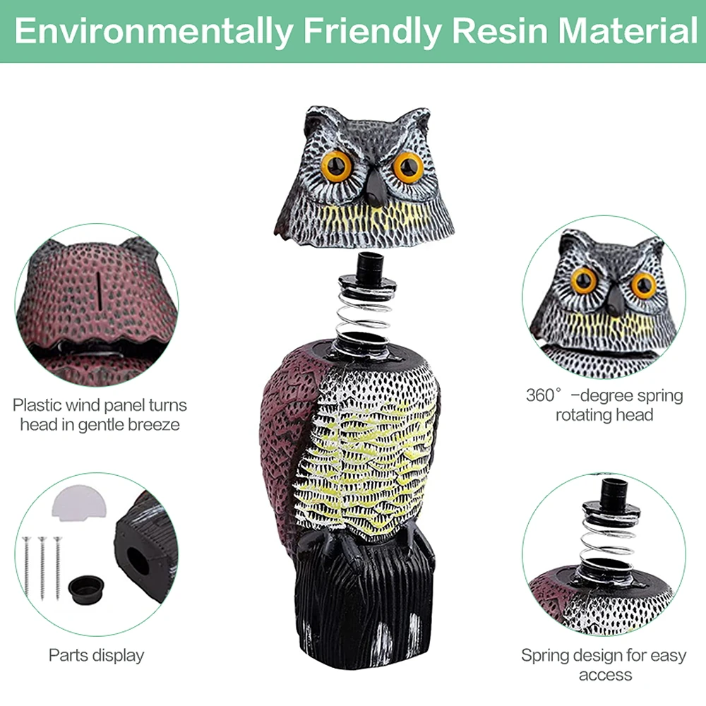 Outdoor Bird Scarer Plastic Owl Scarecrow Rotating Head Owl Prowler Decoy Pest Repellent Pest Control Garden Protector Ornaments